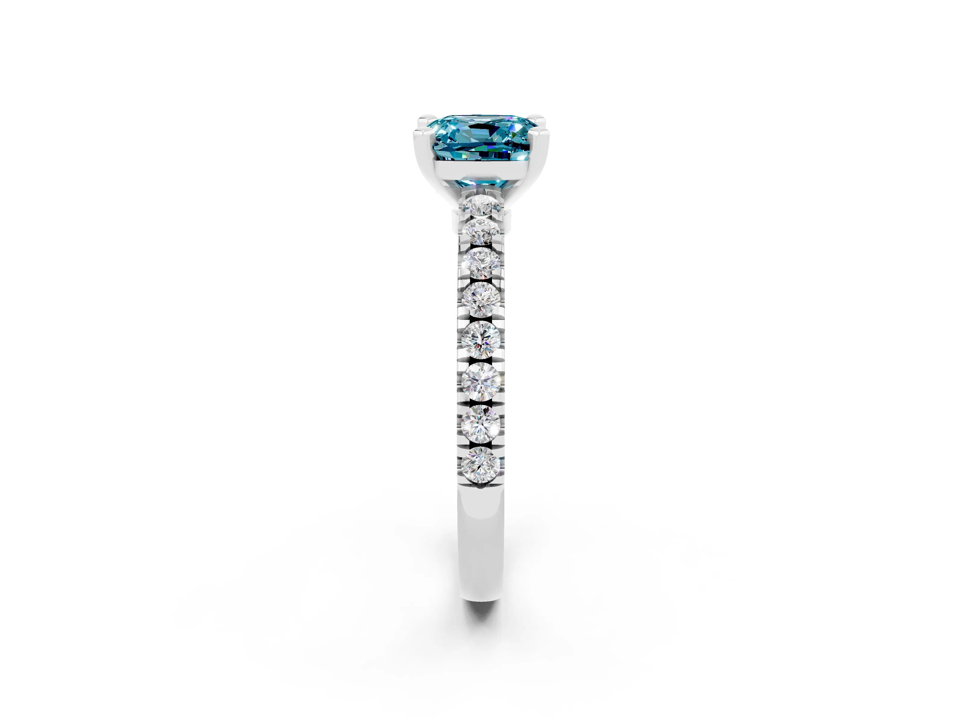 White gold Cushion Cut Solitaire Diamond with Pavé Band and Four-Prong Setting_2