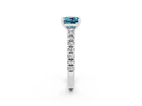 White gold Cushion Cut Solitaire Diamond with Pavé Band and Four-Prong Setting_2
