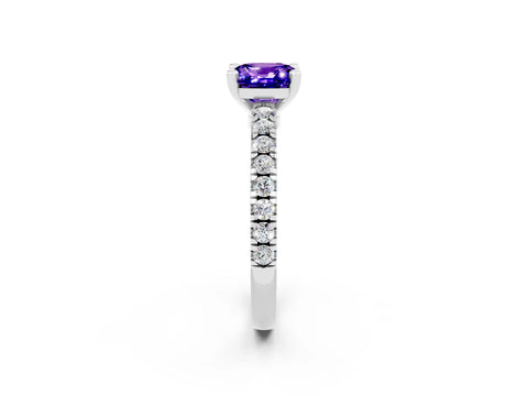 White gold Cushion Cut Solitaire Diamond with Pavé Band and Four-Prong Setting_2