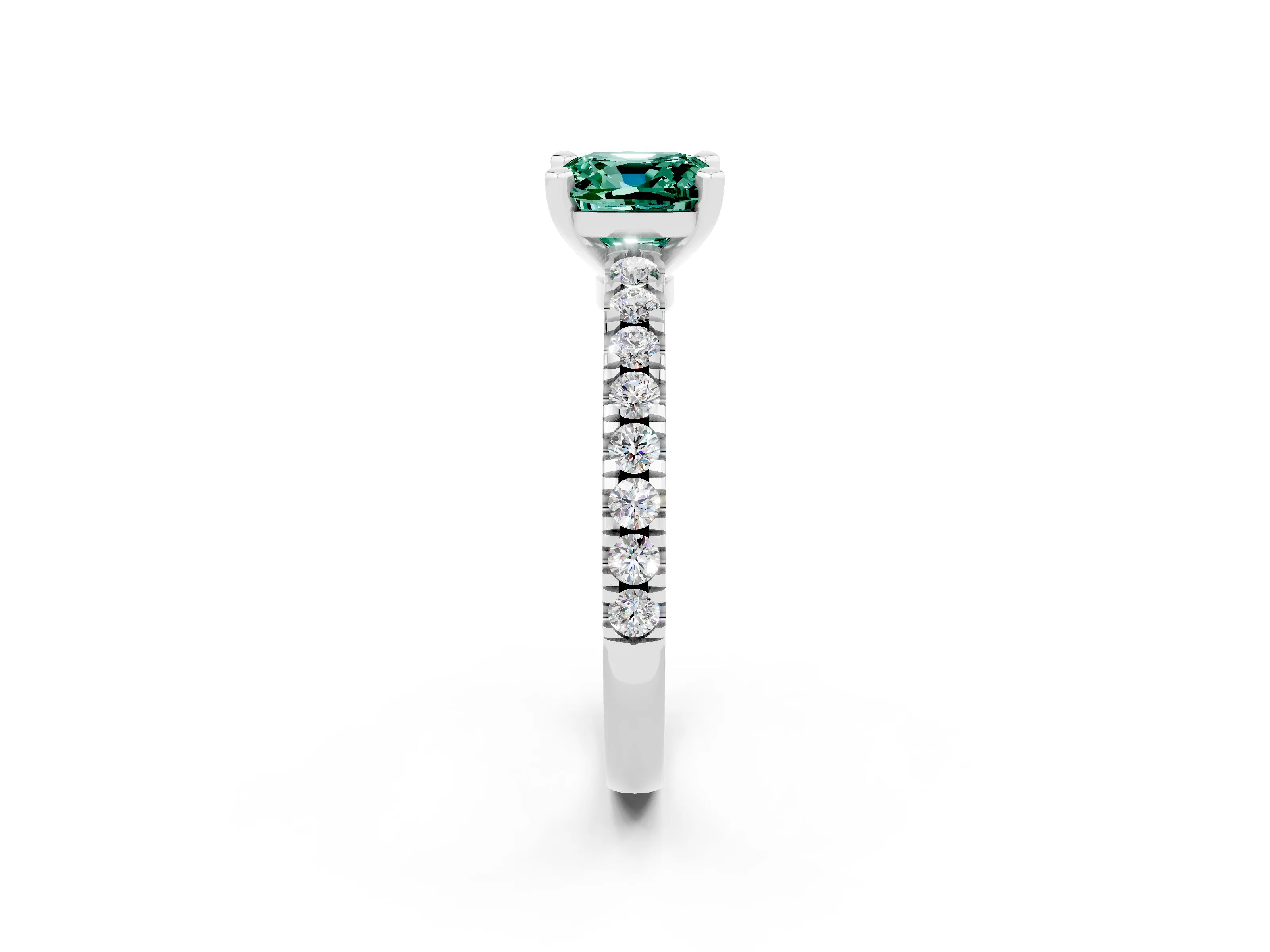 White gold Cushion Cut Solitaire Diamond with Pavé Band and Four-Prong Setting_2