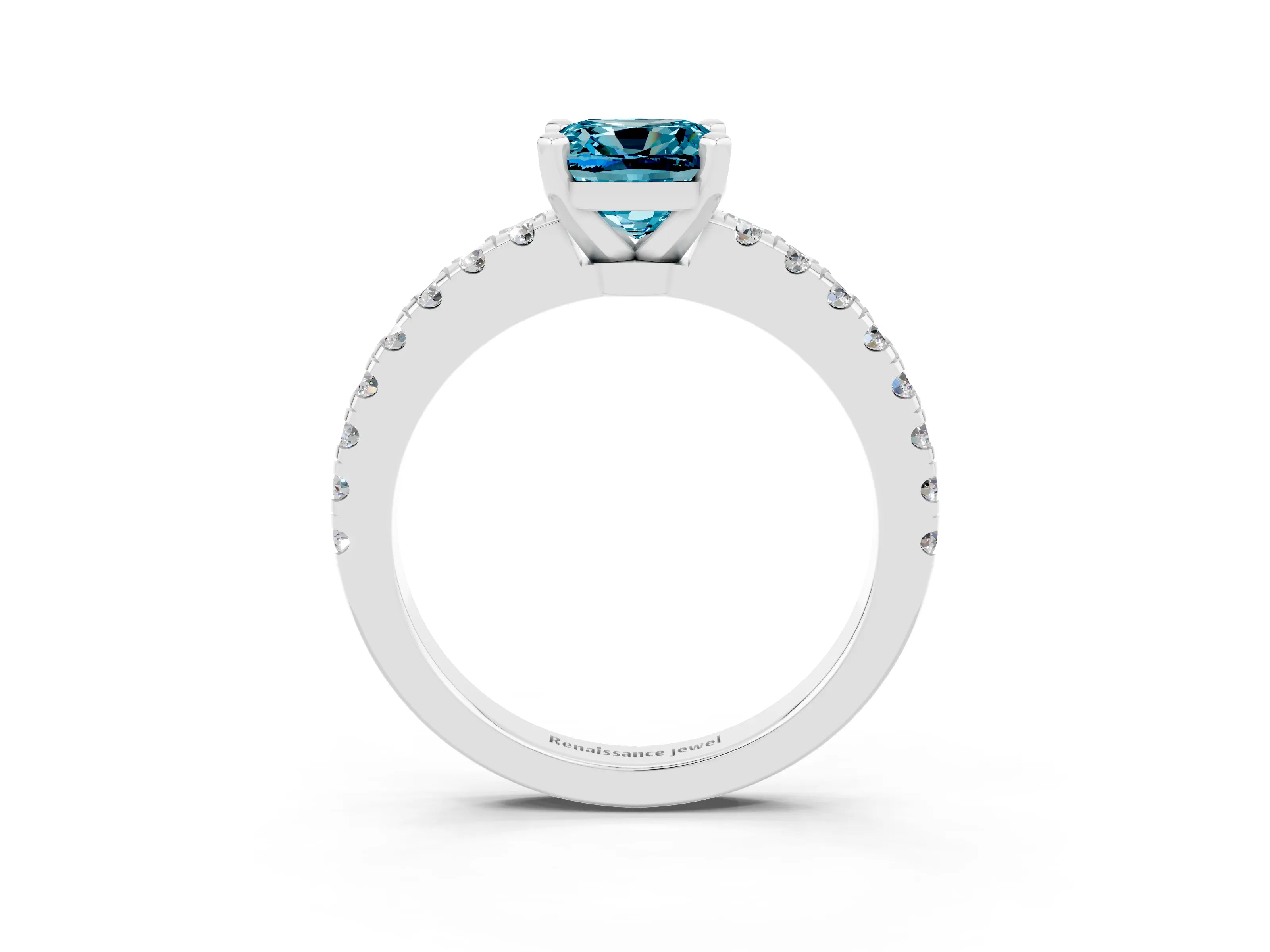 White gold Cushion Cut Solitaire Diamond with Pavé Band and Four-Prong Setting_3