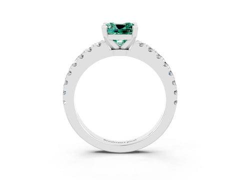 White gold Cushion Cut Solitaire Diamond with Pavé Band and Four-Prong Setting_3