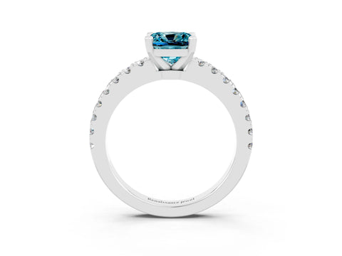 White gold Cushion Cut Solitaire Diamond with Pavé Band and Four-Prong Setting_3