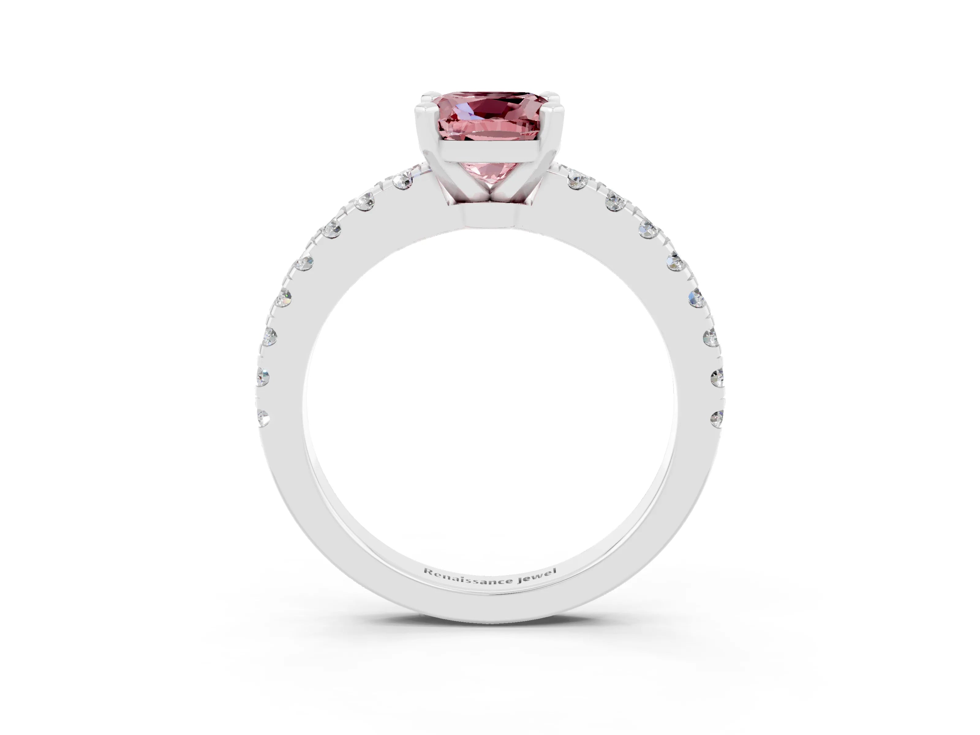 White gold Cushion Cut Solitaire Diamond with Pavé Band and Four-Prong Setting_3