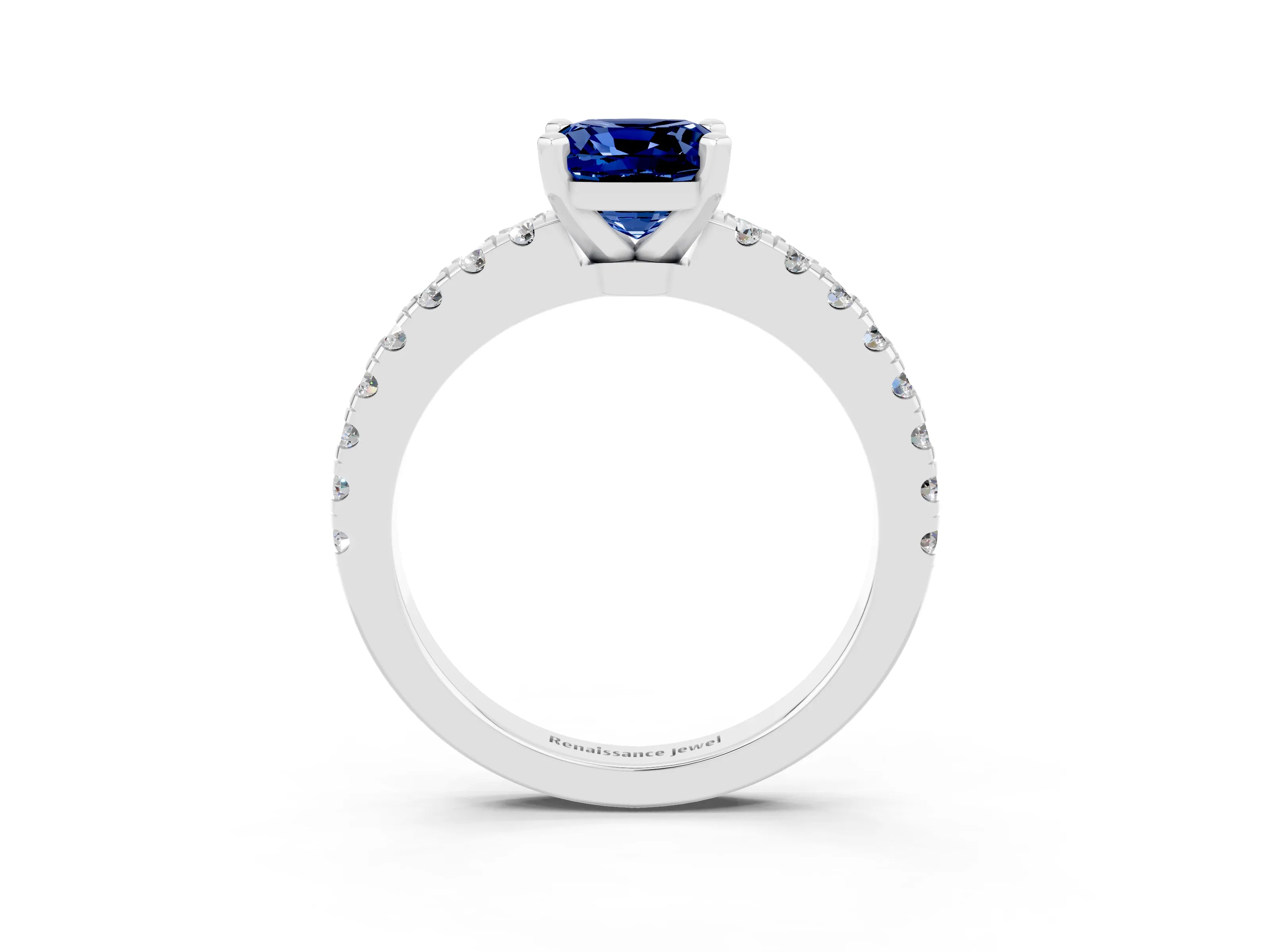 White gold Cushion Cut Solitaire Diamond with Pavé Band and Four-Prong Setting_3