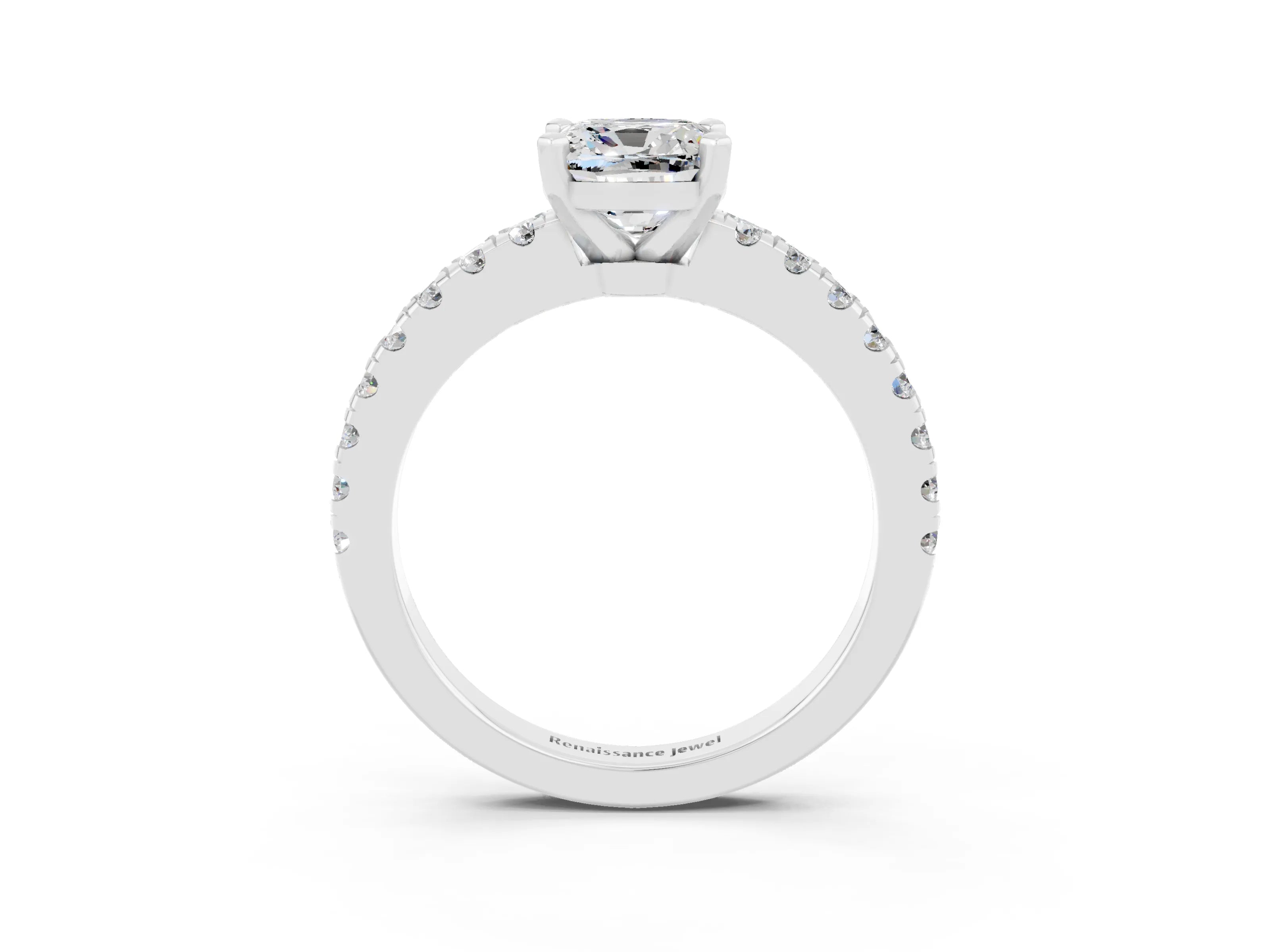 White gold Cushion Cut Solitaire Diamond with Pavé Band and Four-Prong Setting_3