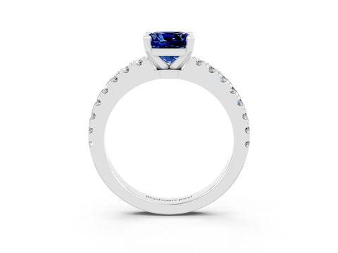 White gold Cushion Cut Solitaire Diamond with Pavé Band and Four-Prong Setting_3