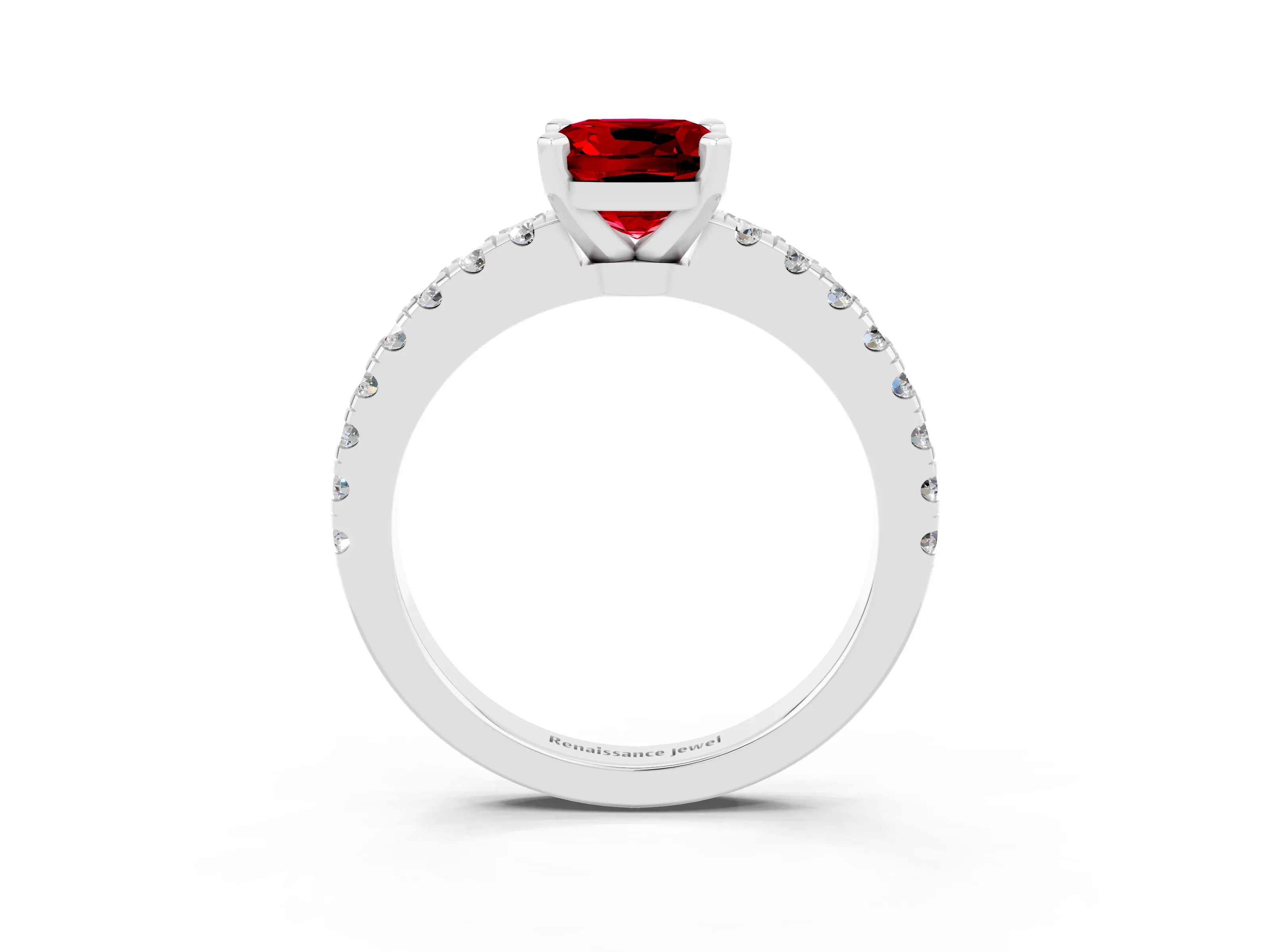 White gold Cushion Cut Solitaire Diamond with Pavé Band and Four-Prong Setting_3