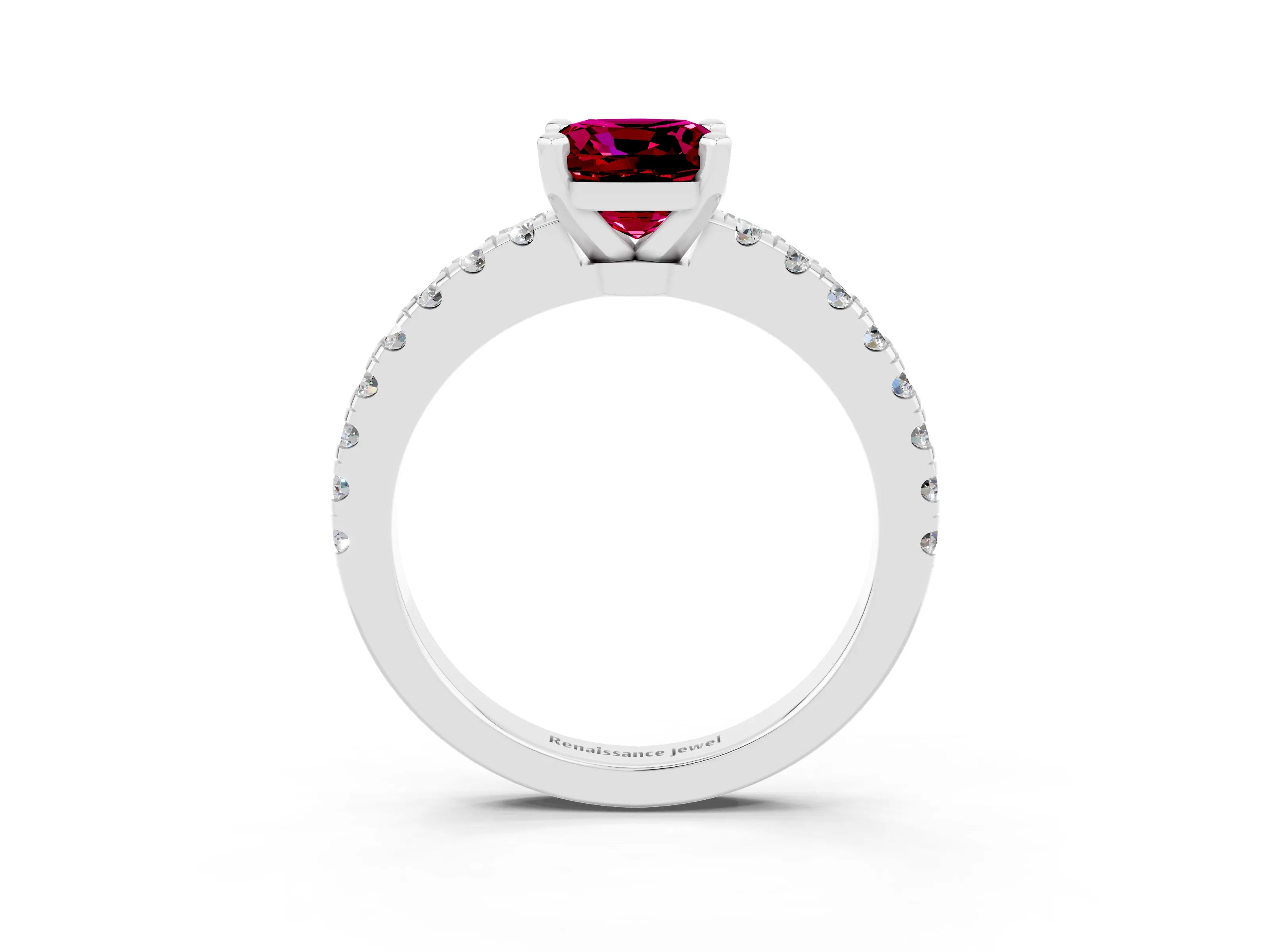 White gold Cushion Cut Solitaire Diamond with Pavé Band and Four-Prong Setting_3