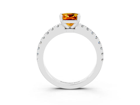 White gold Cushion Cut Solitaire Diamond with Pavé Band and Four-Prong Setting_3