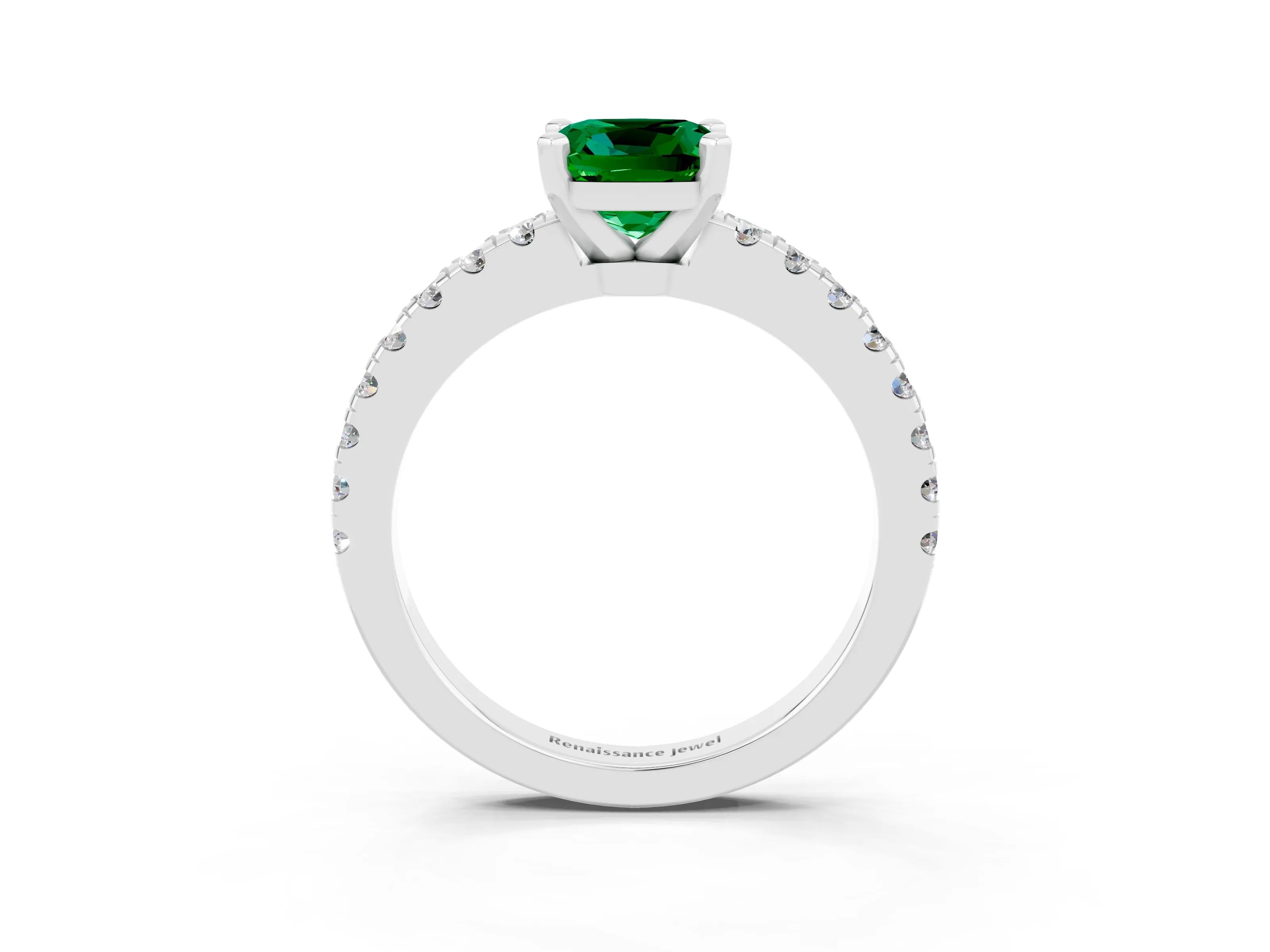 White gold Cushion Cut Solitaire Diamond with Pavé Band and Four-Prong Setting_3