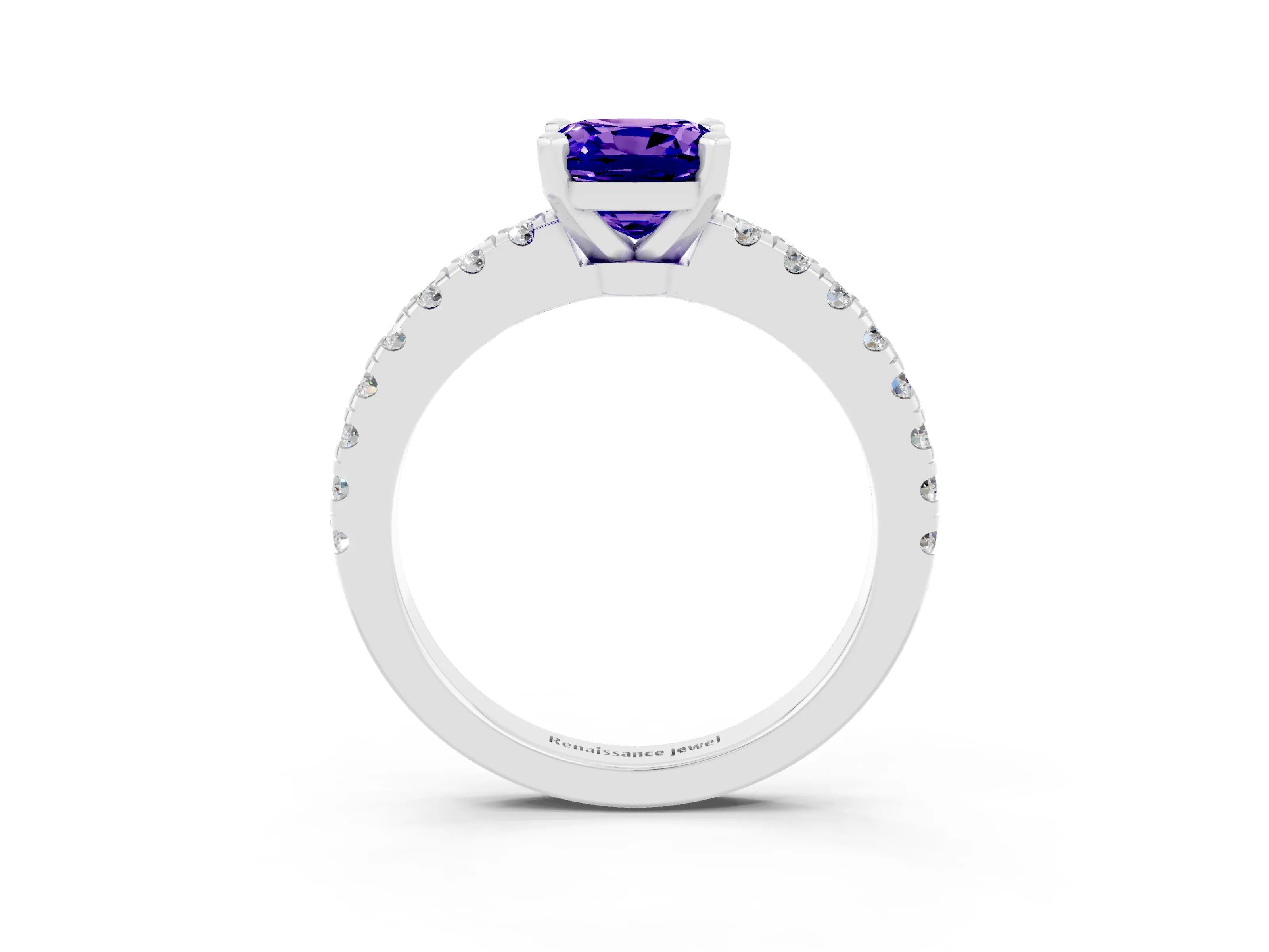 White gold Cushion Cut Solitaire Diamond with Pavé Band and Four-Prong Setting_3