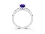 White gold Cushion Cut Solitaire Diamond with Pavé Band and Four-Prong Setting_3