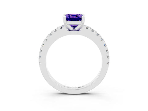 White gold Cushion Cut Solitaire Diamond with Pavé Band and Four-Prong Setting_3