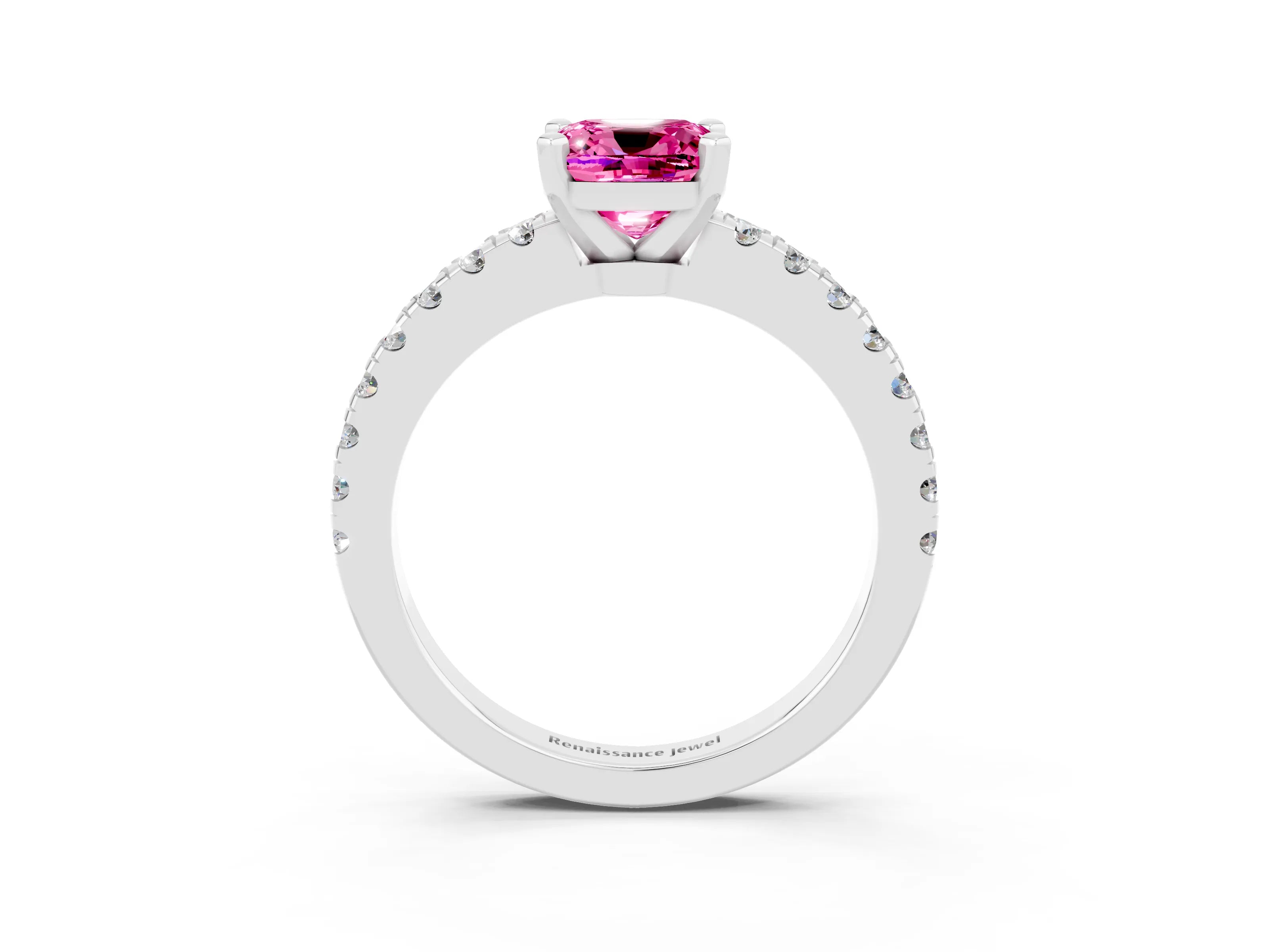 White gold Cushion Cut Solitaire Diamond with Pavé Band and Four-Prong Setting_3