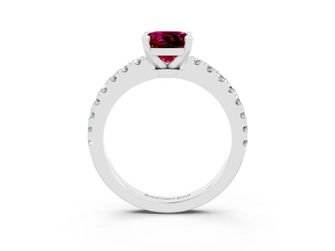 White gold Cushion Cut Solitaire Diamond with Pavé Band and Four-Prong Setting_3