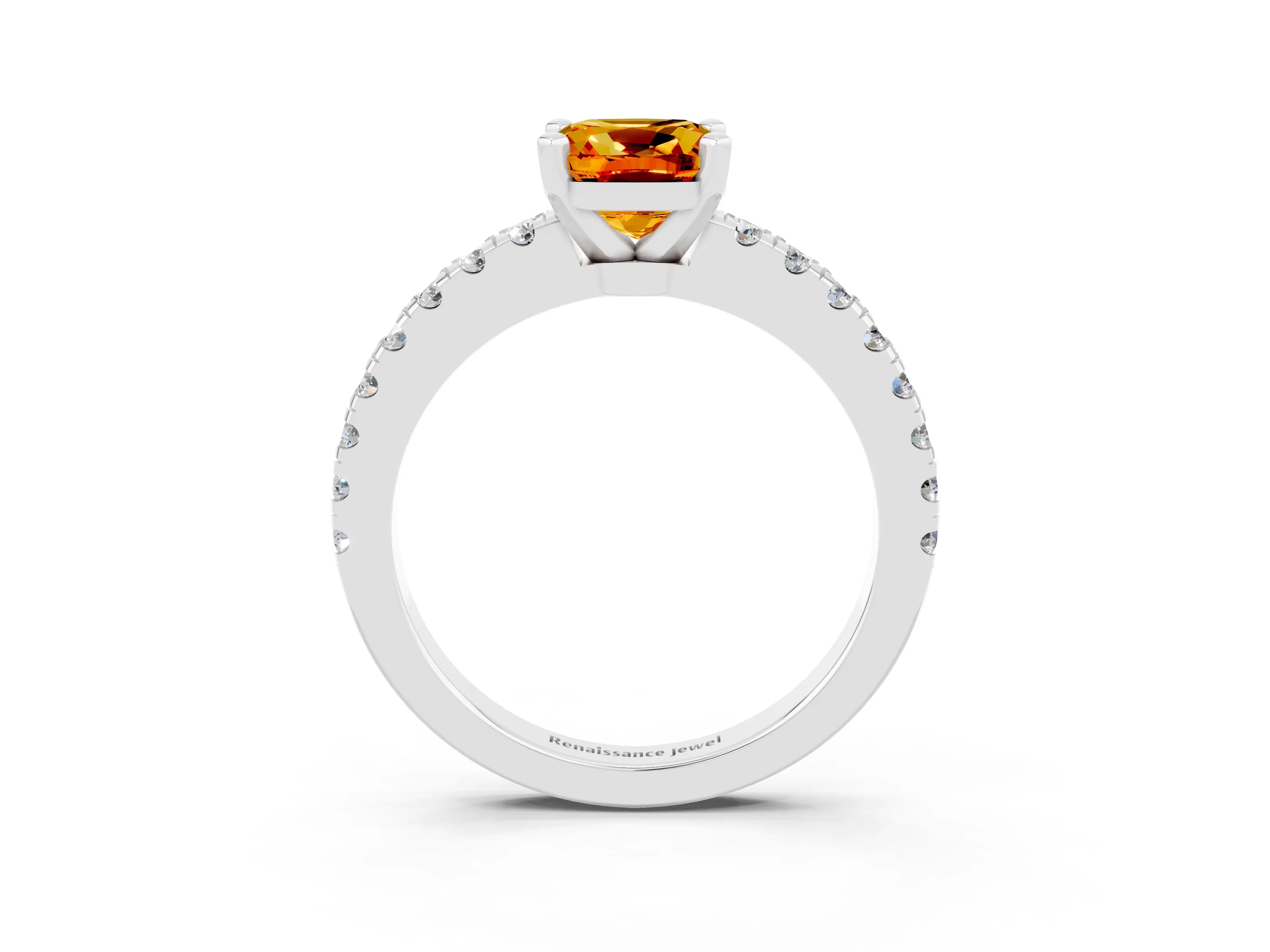 White gold Cushion Cut Solitaire Diamond with Pavé Band and Four-Prong Setting_3