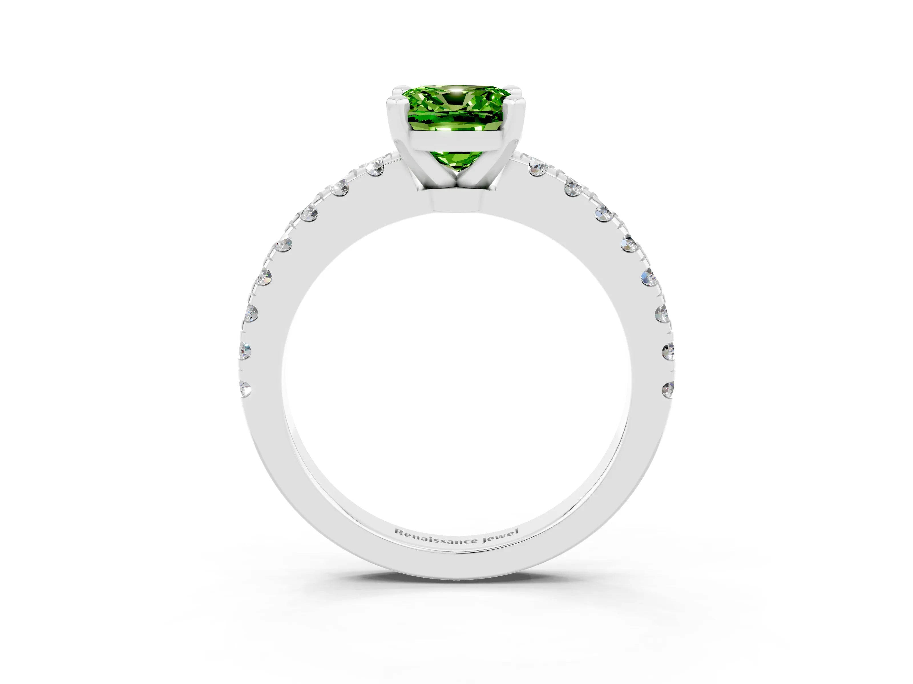 White gold Cushion Cut Solitaire Diamond with Pavé Band and Four-Prong Setting_3