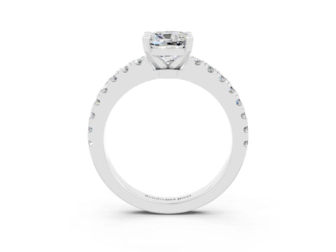 White gold Cushion Cut Solitaire Diamond with Pavé Band and Four-Prong Setting_3