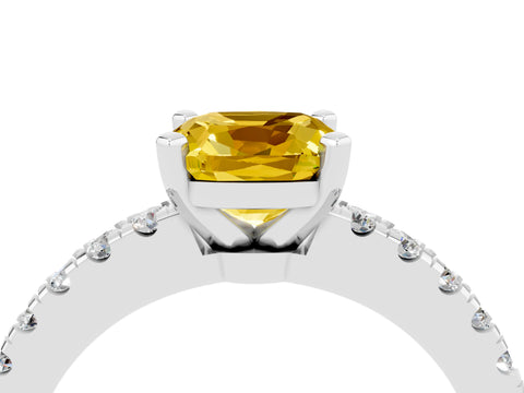 White gold Cushion Cut Solitaire Diamond with Pavé Band and Four-Prong Setting_4