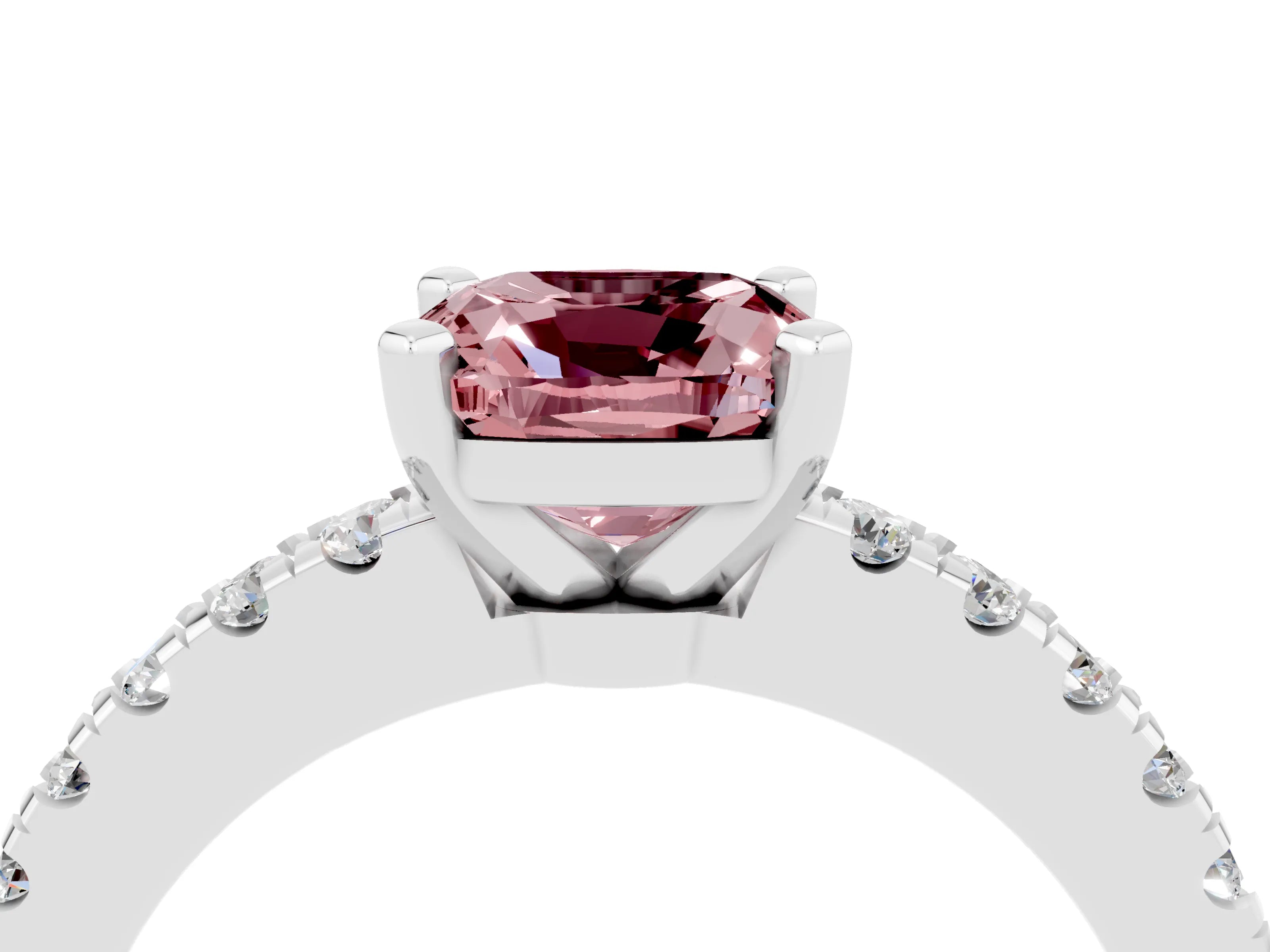 White gold Cushion Cut Solitaire Diamond with Pavé Band and Four-Prong Setting_4
