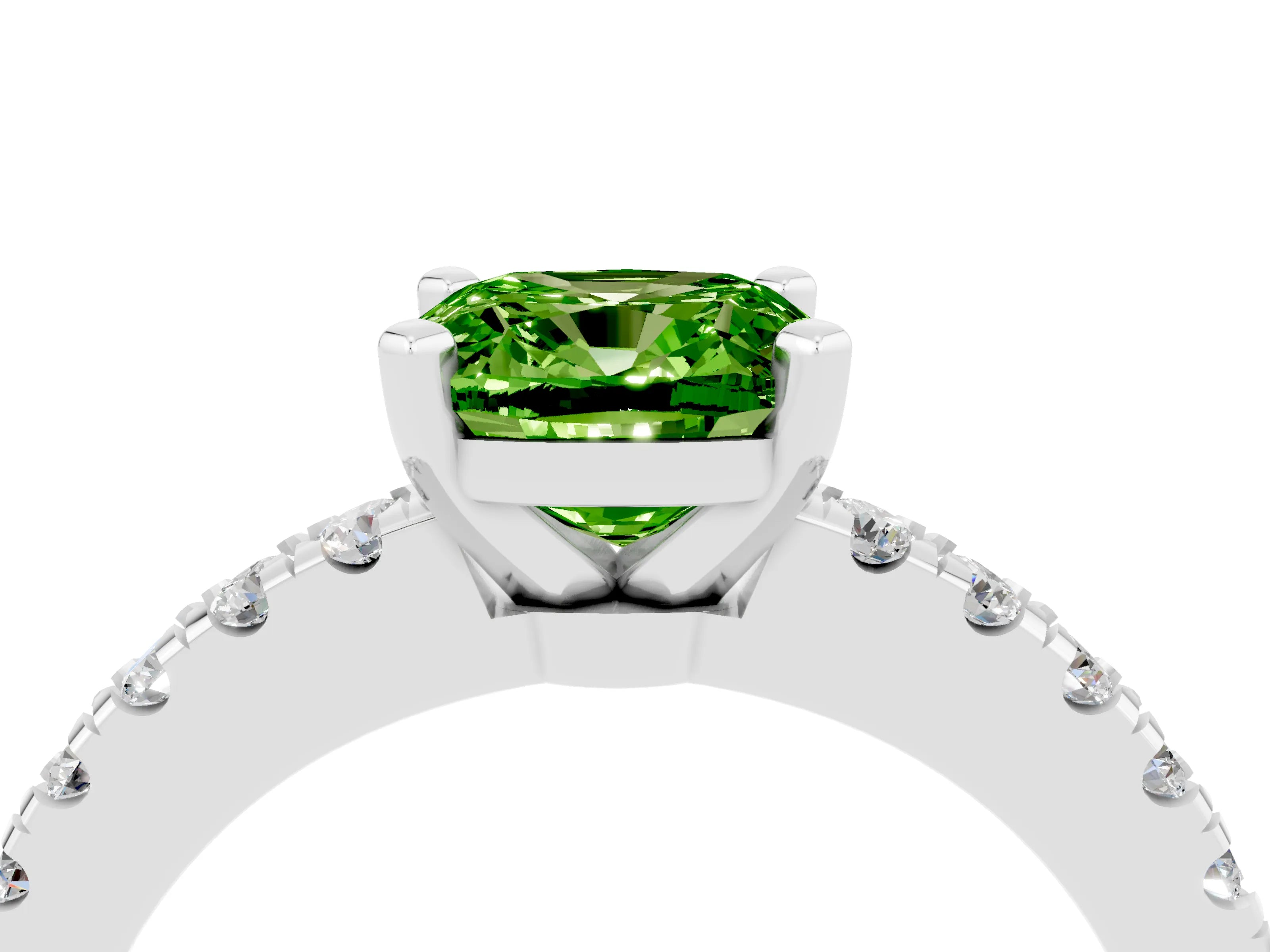 White gold Cushion Cut Solitaire Diamond with Pavé Band and Four-Prong Setting_4