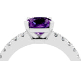 White gold Cushion Cut Solitaire Diamond with Pavé Band and Four-Prong Setting_4