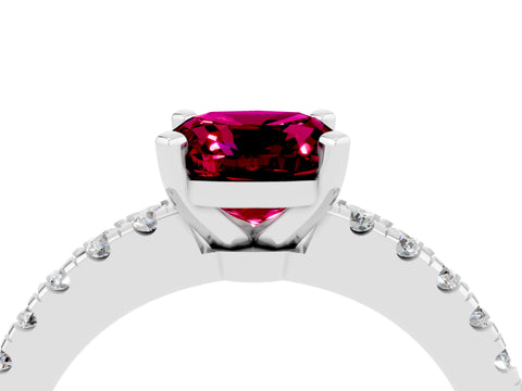 White gold Cushion Cut Solitaire Diamond with Pavé Band and Four-Prong Setting_4