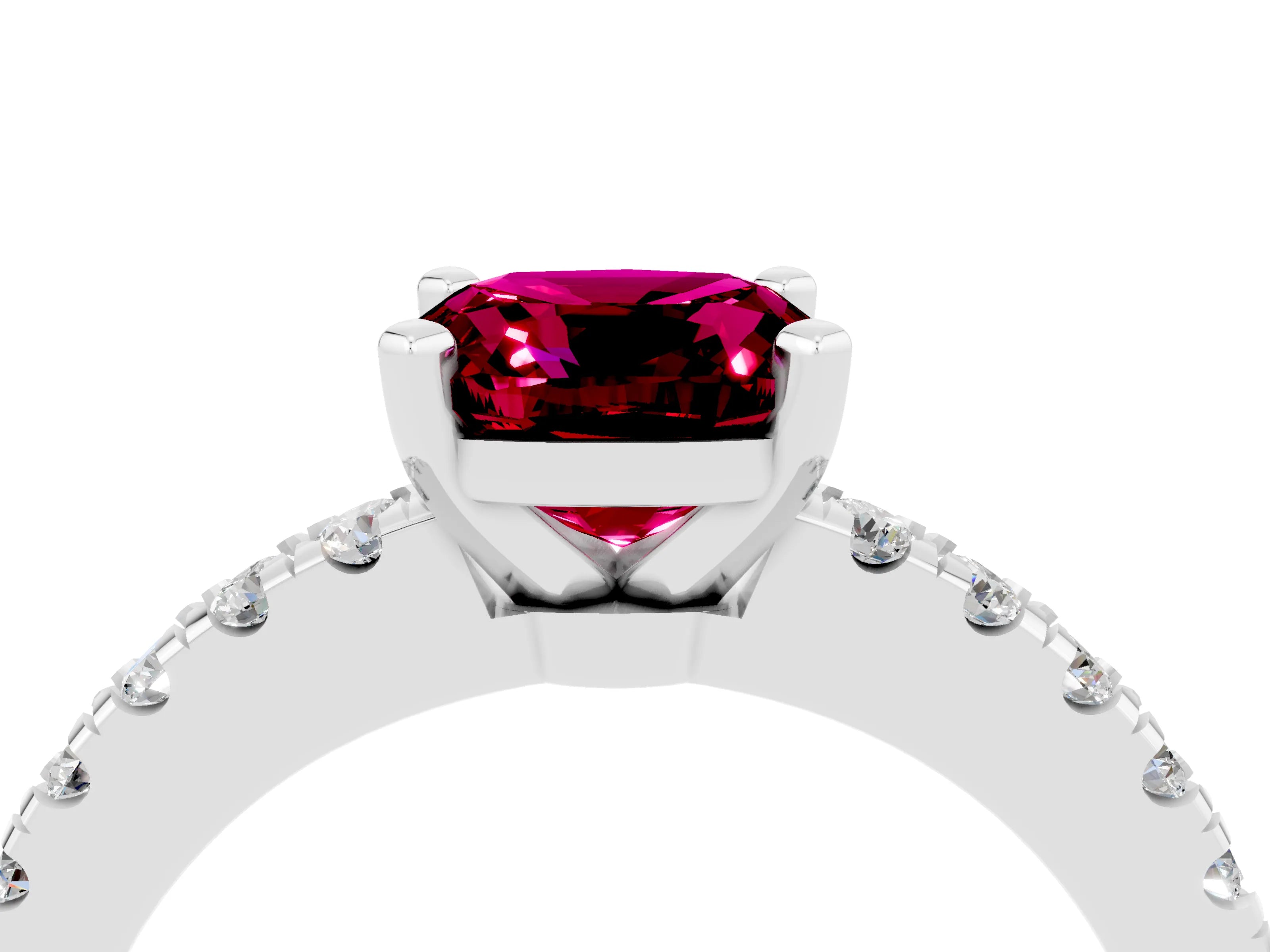 White gold Cushion Cut Solitaire Diamond with Pavé Band and Four-Prong Setting_4