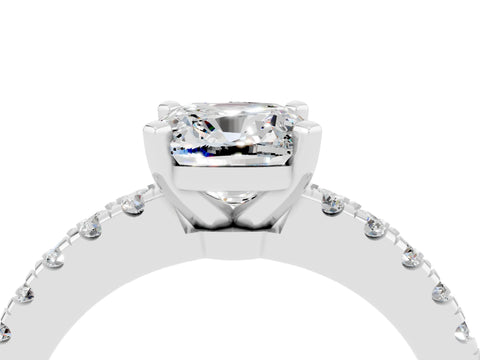 White gold Cushion Cut Solitaire Diamond with Pavé Band and Four-Prong Setting_4