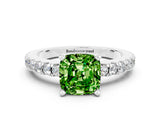 White gold Cushion Cut Solitaire Diamond with Pavé Band and Four-Prong Setting