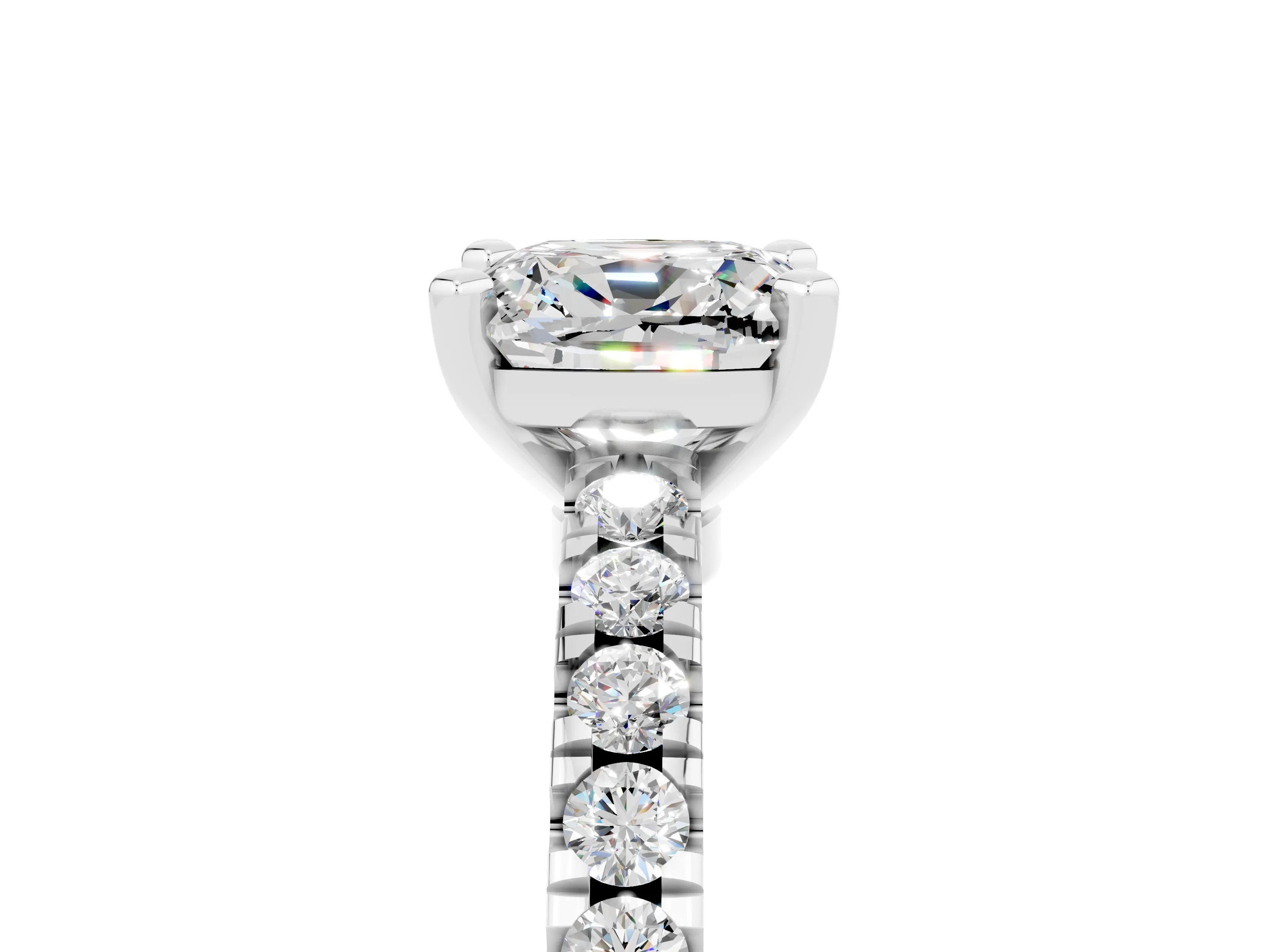 White gold Cushion Cut Solitaire Diamond with Pavé Band and Four-Prong Setting_5