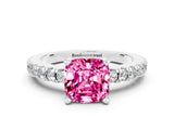 White gold Cushion Cut Solitaire Diamond with Pavé Band and Four-Prong Setting