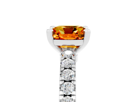 White gold Cushion Cut Solitaire Diamond with Pavé Band and Four-Prong Setting_5