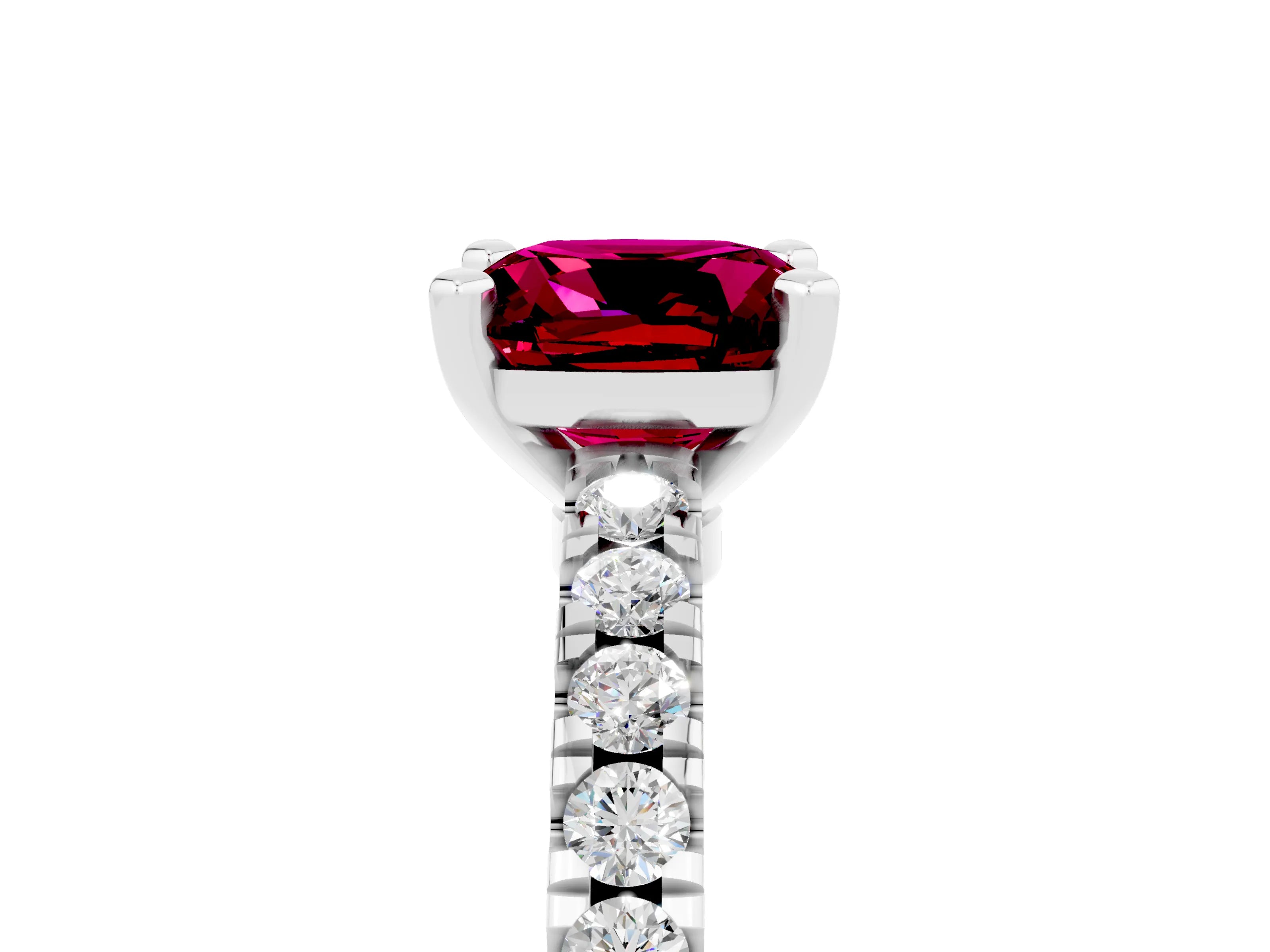 White gold Cushion Cut Solitaire Diamond with Pavé Band and Four-Prong Setting_5