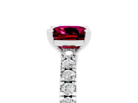 White gold Cushion Cut Solitaire Diamond with Pavé Band and Four-Prong Setting_5
