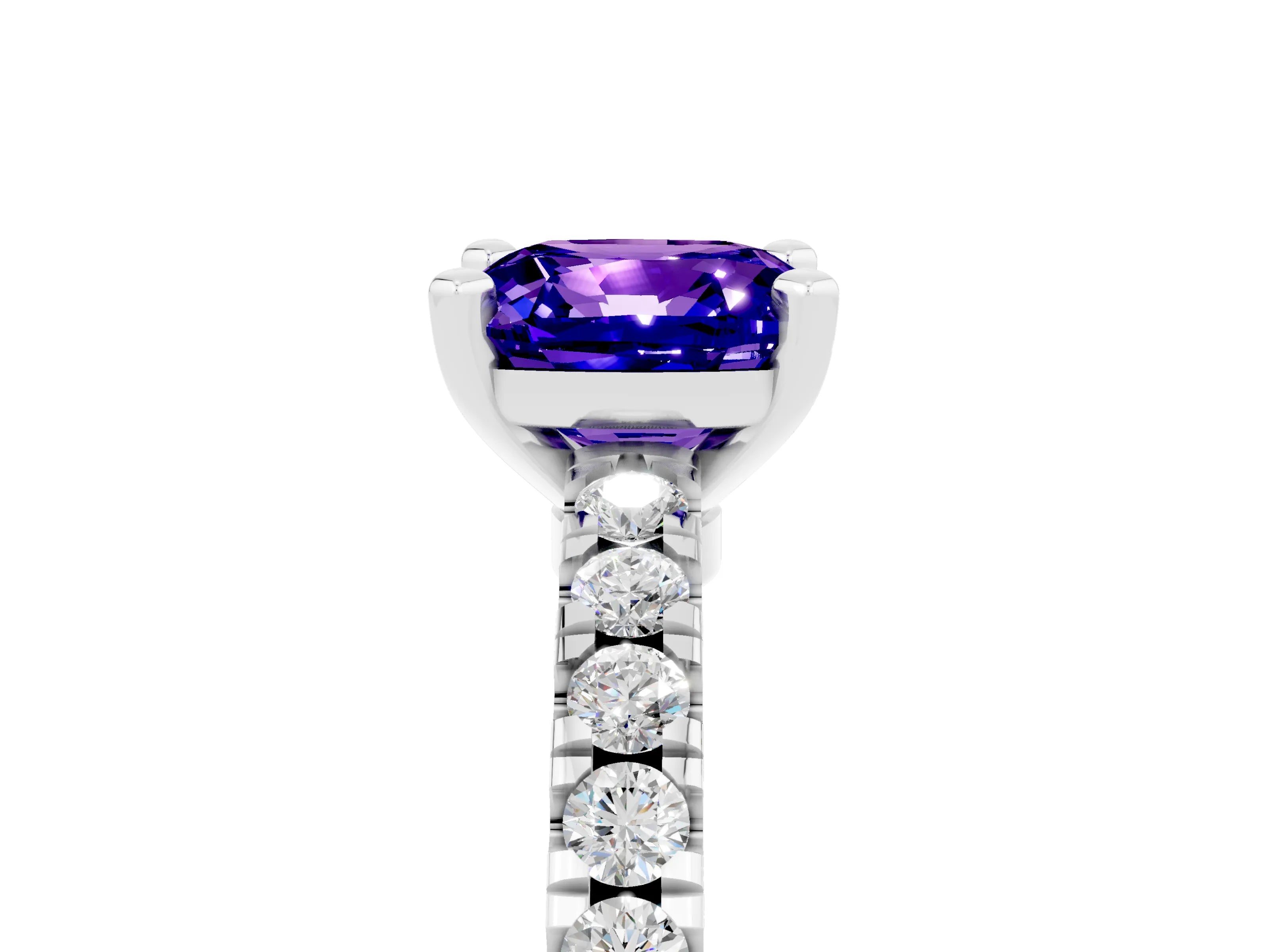 White gold Cushion Cut Solitaire Diamond with Pavé Band and Four-Prong Setting_5