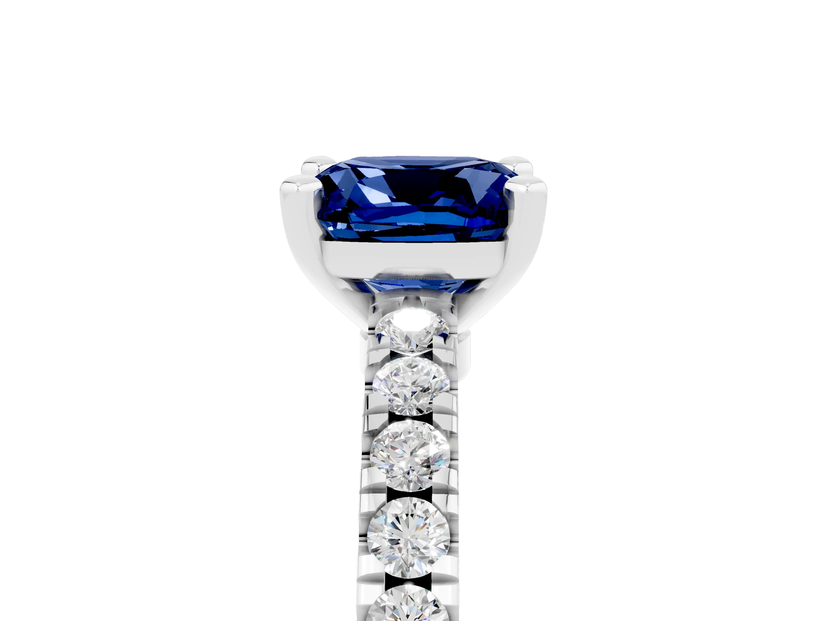 White gold Cushion Cut Solitaire Diamond with Pavé Band and Four-Prong Setting_5