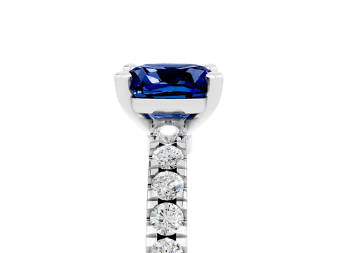 White gold Cushion Cut Solitaire Diamond with Pavé Band and Four-Prong Setting_5