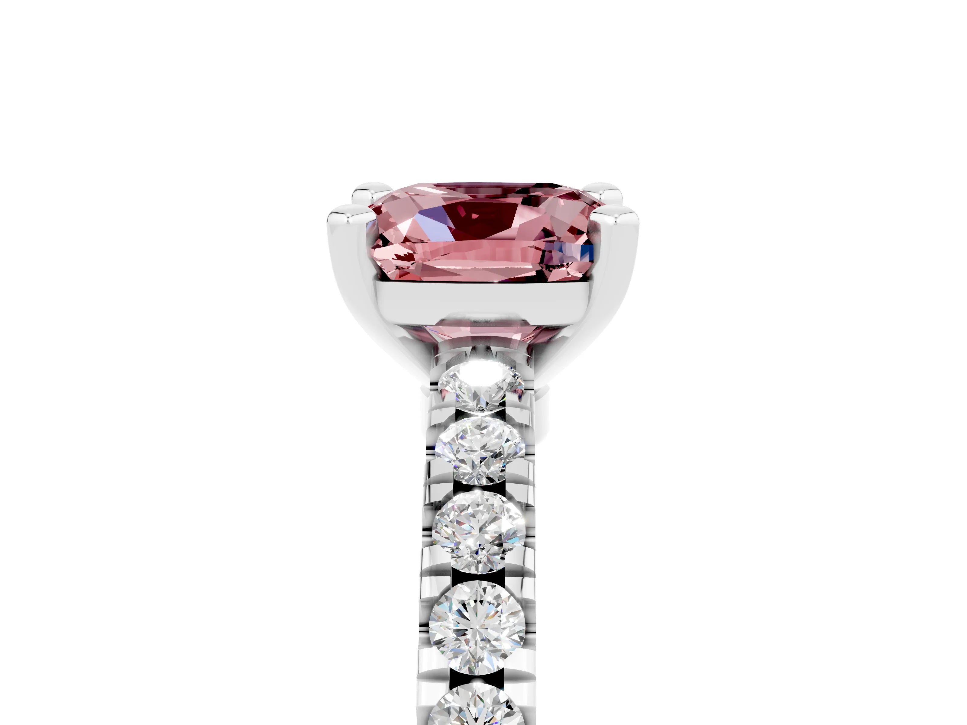 White gold Cushion Cut Solitaire Diamond with Pavé Band and Four-Prong Setting_5