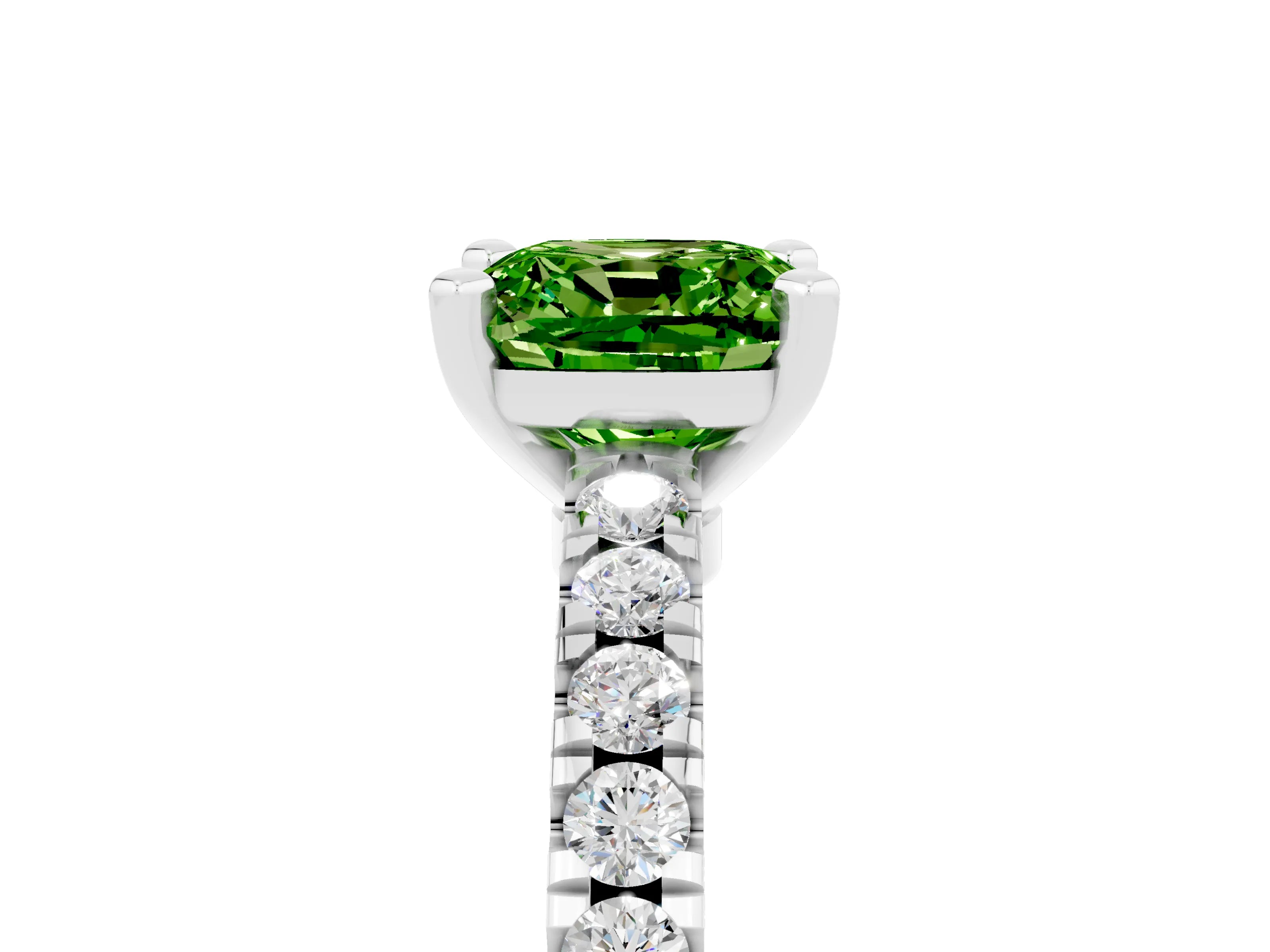 White gold Cushion Cut Solitaire Diamond with Pavé Band and Four-Prong Setting_5