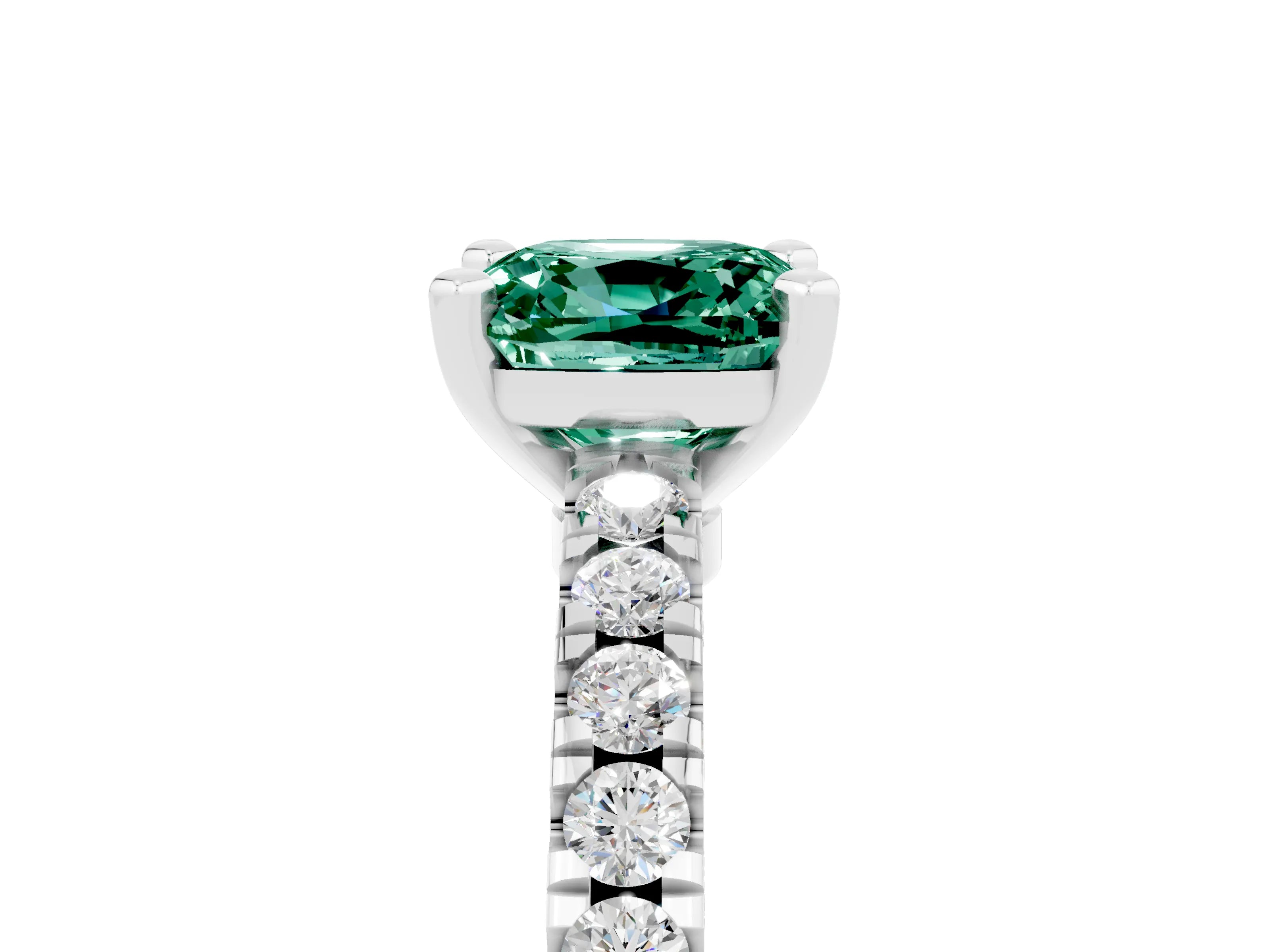 White gold Cushion Cut Solitaire Diamond with Pavé Band and Four-Prong Setting_5