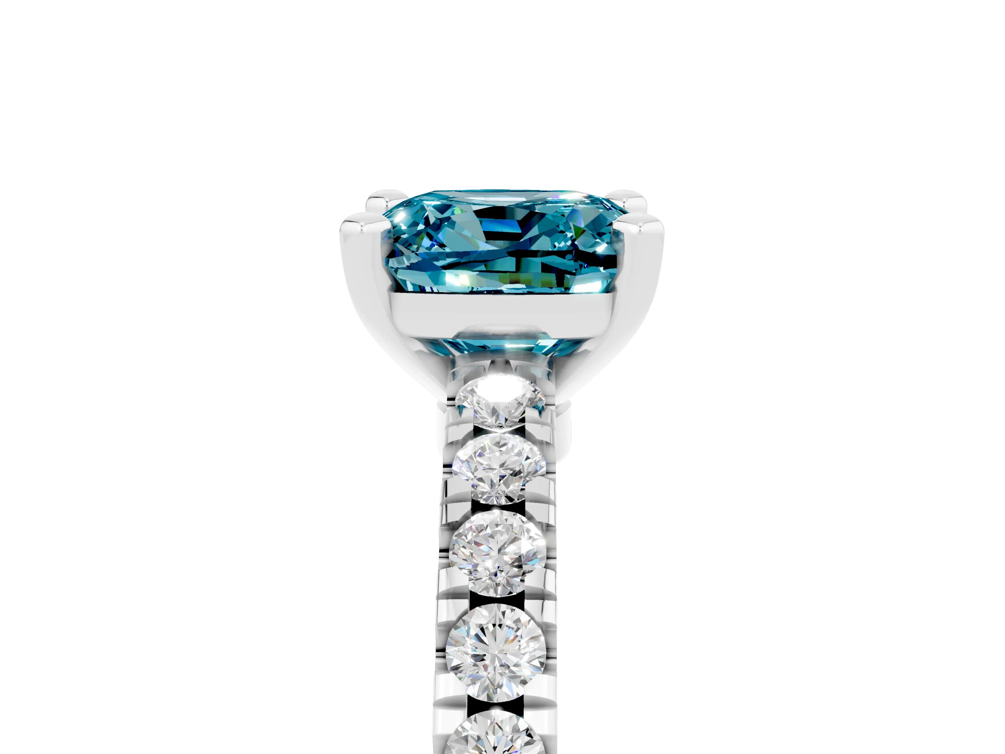 White gold Cushion Cut Solitaire Diamond with Pavé Band and Four-Prong Setting_5
