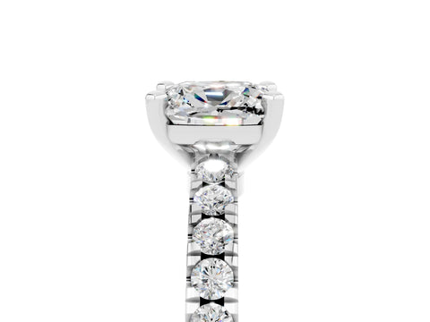 White gold Cushion Cut Solitaire Diamond with Pavé Band and Four-Prong Setting_5