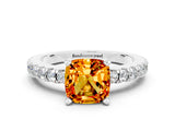 White gold Cushion Cut Solitaire Diamond with Pavé Band and Four-Prong Setting
