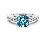 White gold Cushion Cut Solitaire Diamond with Pavé Band and Four-Prong Setting
