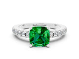 White gold Cushion Cut Solitaire Diamond with Pavé Band and Four-Prong Setting