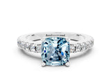 White gold Cushion Cut Solitaire Diamond with Pavé Band and Four-Prong Setting