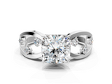 White gold Cushion Cut Solitaire Diamond with Side Stones on Criss-Cross Band and Four-Prong Setting_23