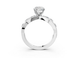 White gold Cushion Cut Solitaire Diamond with Side Stones on Criss-Cross Band and Four-Prong Setting_26